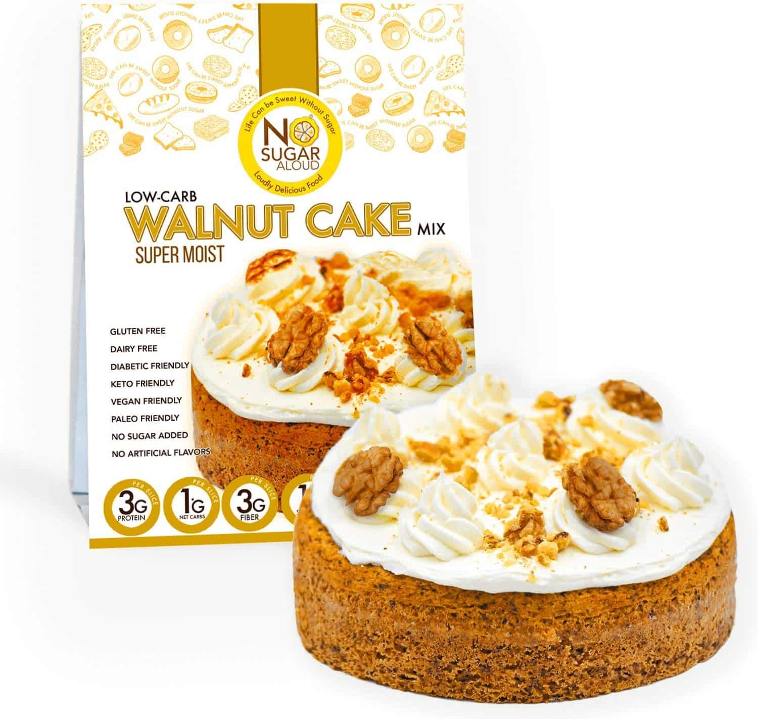 No Sugar Aloud Low Carb Walnut Cake Mix (No Sugar Added, Gluten Free ...